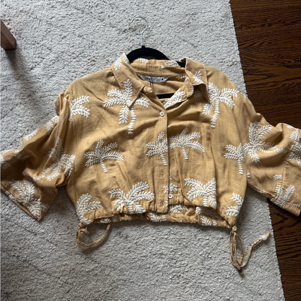 Zara Mustard Top with White Embroidery